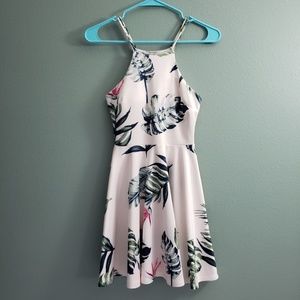 Tropical Palm Trew Print Skater Dress
